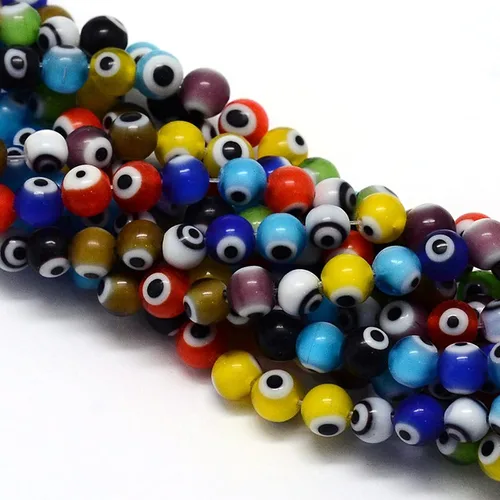 Pandahall - Cuentas redondas de 1 hebra de ojo malvado de 0.157 pulgadas (0.157 in) de color mixto, cuentas espaciadoras sueltas para hacer pulseras