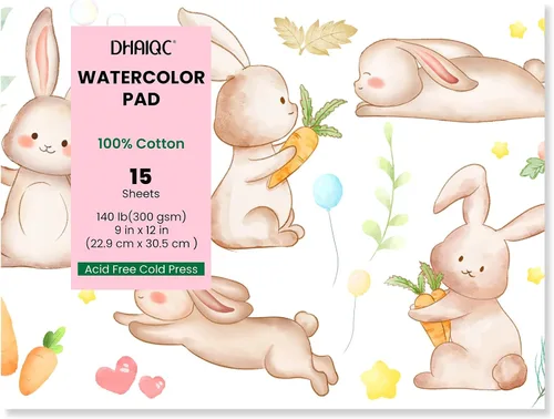Bloc de papel de acuarela, 15 hojas, 9 x 12 pulgadas, papel 100% algodón, encuadernado con pegamento, papel de color de agua prensado en frío de 140