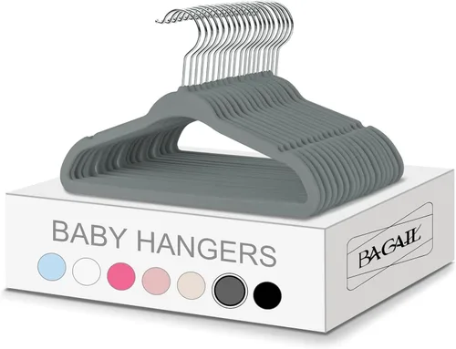 Miniatura 17 de BAGAIL - 50 perchas de terciopelo para niños, de 28 cm, perchas para ropa de niños, antideslizantes, para bebés y niños pequeños (negro)