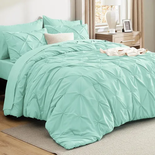 Miniatura 27 de Bedsure - Juego de edredón tamaño matrimonial verde azulado - Juego de ropa de cama tamaño matrimonial en una bolsa de 7 piezas, juego de cama 14