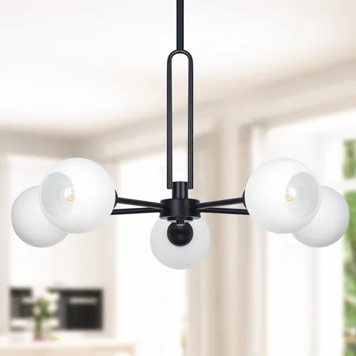 Miniatura 10 de Lámpara colgante con forma de globo, moderna lámpara de techo semiempotrada dorada con vidrio transparente, lámpara Sputnik de 5 luces para comedor