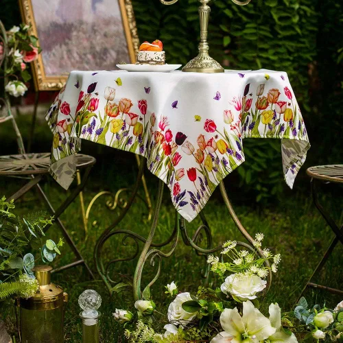 Miniatura 19 de ARTABLE Mantel Rectangular de Primavera con Estampado de Flores, Hierba y Patrones Florales Vintage, Mantel para Mesa de Pascua, Camino de Mesa