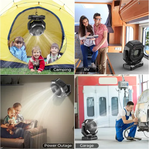 Miniatura 8 de 68HRS - Ventilador de campamento para correr con luz, batería recargable de 20000 mAh, potentes 4 velocidades y oscilación automática, temporizador