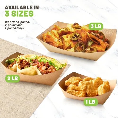 Miniatura 6 de ZORRITA - Bandejas de papel para alimentos de 3 libras - Paquete de 100 bandejas desechables para nachos, bandejas de papel kraft para tacos, cestas