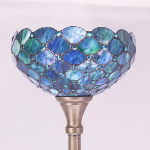 Miniatura 2 de Lámpara de pie Tiffany de vidrio manchado Torchiere 12X12X67 Pulgadas Luz de esquina antigua (Perla Azul Mar) Antorcha de luz de esquina antigua