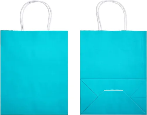 Miniatura 8 de DjinnGlory Paquete de 50 bolsas de regalo de papel azul turquesa de tamaño mediano con asas de 10 x 8 x 4 pulgadas y 50 papel de seda blanco