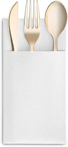 Miniatura 8 de Paquete de 50 servilletas desechables de lino con bolsillo integrado para cubiertos, tela preplegada blanca como servilletas de papel para cenas