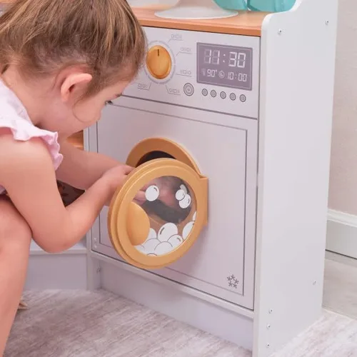 Miniatura 5 de KidKraft Ultimate - Cocina de esquina de madera con luces y sonidos, teléfono de juego y cortinas, blanco Lazy Susan, cortinas, se adapta a dos