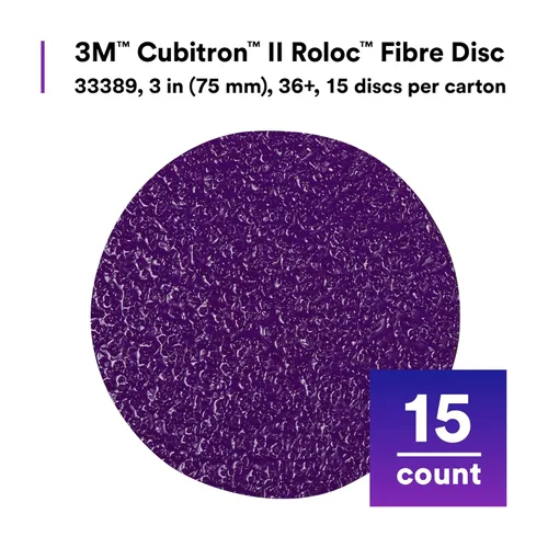 Miniatura 3 de 3M Cubitron II Roloc Disco de fibra, 786C, 33389, 3 pulgadas, grano 36+, paquete de 15, alto rendimiento, corte rápido, larga duración
