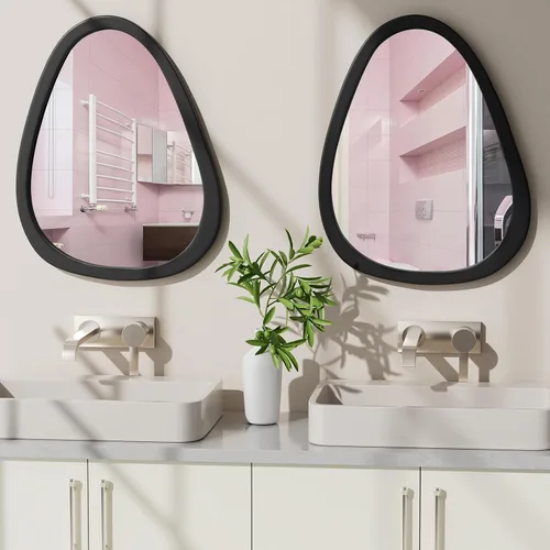 Miniatura 5 de Espejo de pared irregular de 22.5" x 17.5", espejo con marco de madera negra, espejo de pared asimétrico para sala de estar, dormitorio, baño