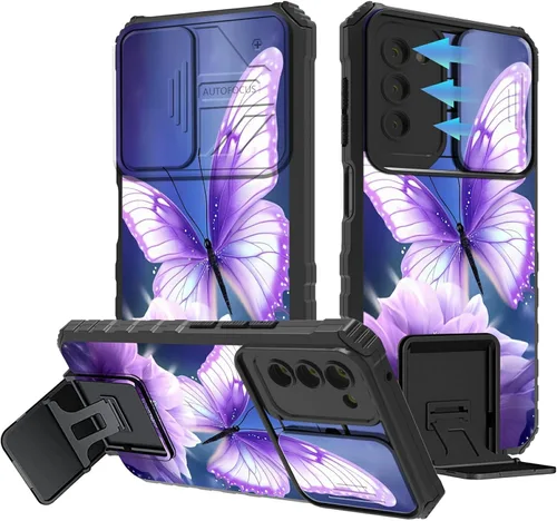 Miniatura 1107 de Funda para Samsung Galaxy S22 Ultra 5G, Galaxy S22 Ultra con cubierta de cámara deslizante, funda resistente de doble capa con función atril Black