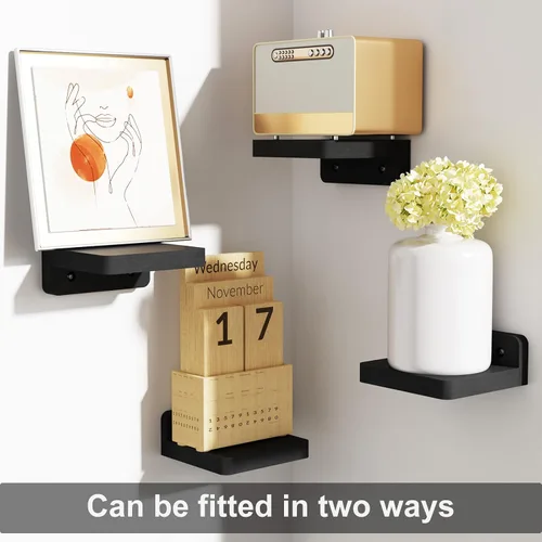 Miniatura 4 de SRIWATANA Pequeños estantes flotantes montados en la pared, estante de madera para decoración y almacenamiento, juego de 4, mini estante de Negro