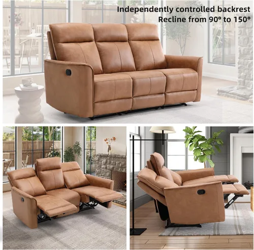 Miniatura 6 de CANMOV Juego de muebles de sofá reclinable manual para sala de estar, incluye sillas de enfermería Leathaire, reclinables giratorias, sillón