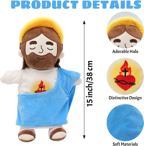 Miniatura 2 de Yelakey Muñeco de Jesús de Peluche Relajante con Luz y Sonido, Muñeco de Jesús Respirante de 15" de Peluche Suave Cristiano Católico Regalo Azul