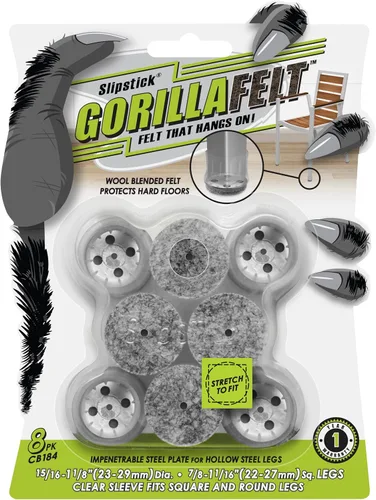 Slipstick GorillaFelt CB184 - Protectores de suelo para patas de silla para suelos de madera, almohadillas de fieltro de funda transparente para
