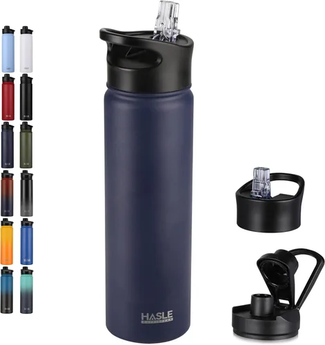 Miniatura 60 de HASLE OUTFITTERS Botella de agua aislada de 22 onzas, botella de agua de acero inoxidable de doble pared, boca ancha con tapa de popote y tapa