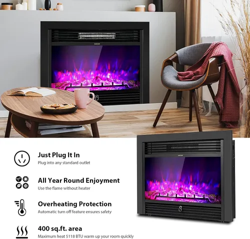 Miniatura 5 de RELAX4LIFE Insertos de chimenea eléctrica de 28.5 pulgadas, calentador de chimenea empotrado en la pared y en la pared con 3 colores de llama, 5