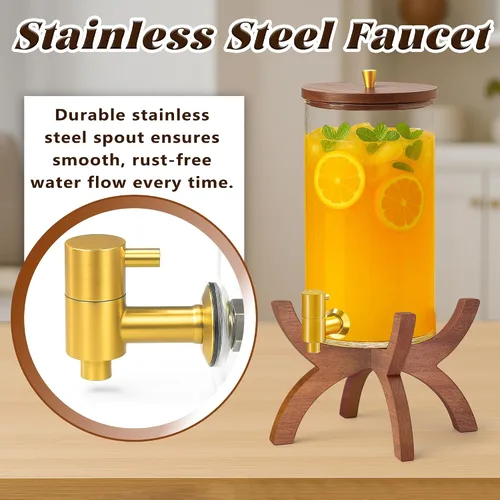 Miniatura 4 de Dispensador de bebidas de vidrio, dispensador de bebidas de 1.5 galones con soporte, dispensador de limonada con grifo de acero inoxidable, Soporte