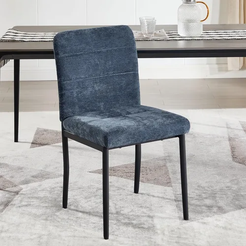 Miniatura 16 de Juego de 2 sillas de comedor, modernas sillas de comedor Parsons de tela tapizada, sillas de cocina sin brazos con patas de metal y asiento