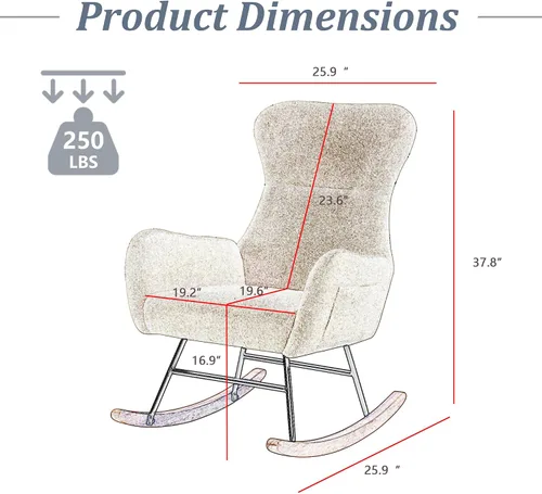 Miniatura 3 de Olela Mecedora de tela de peluche, asiento acolchado con respaldo alto y reposabrazos, silla decorativa de lana de cordero, sofá individual