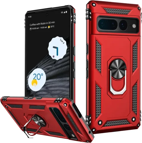 Miniatura 76 de LUMARKE Funda para Google Pixel 5 con protector de pantalla, pasa 16 pies, probada en caídas, grado militar, con soporte de anillo magnético, Rojo