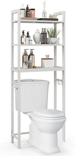 Miniatura 11 de LOKO Estante de almacenamiento de 3 niveles sobre el inodoro, organizador de baño con dispositivo antivuelco, 3 ganchos, soporte de metal sobre