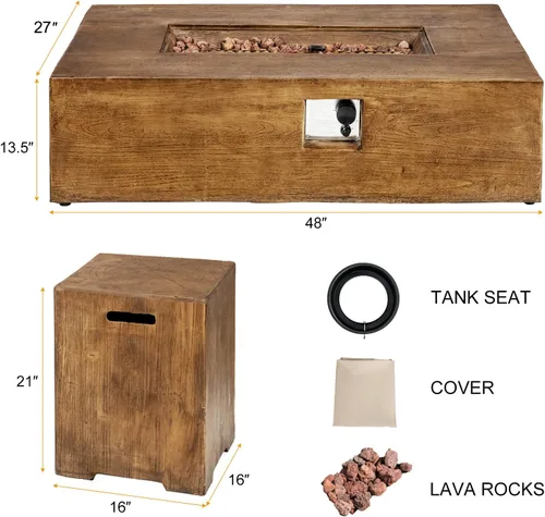 Miniatura 7 de Giantex Juego de mesa de fuego de propano de 2 piezas con mesa auxiliar de tanque de 20 galones, mesa rectangular de 48 x 27 pulgadas, 50,000 BTU