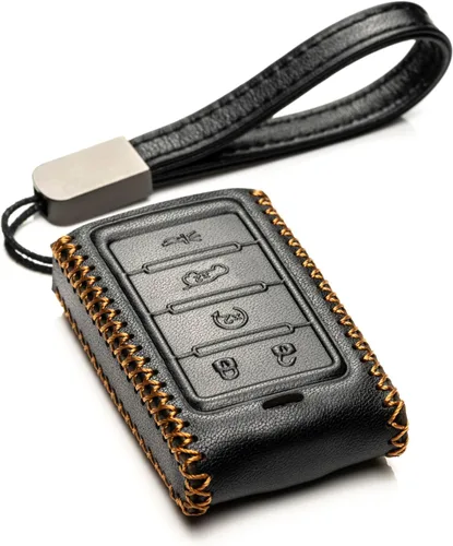 Miniatura 8 de Vitodeco Funda de cuero genuino para llavero inteligente compatible con Jeep Wagoneer, Grand Wagoneer, Grand Cherokee 2022-2025 (5 botones, negro)