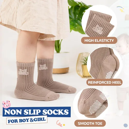 Miniatura 5 de WEVIAS Calcetines para bebés y niños con agarre antideslizante de algodón, calcetines antideslizantes para infantes, niños y niñas, 9 pares