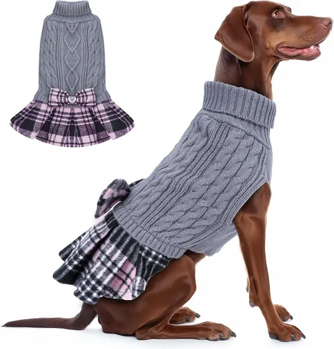 KYEESE Suéter de punto grueso para perro, vestido de suéter para mascotas con corbatín, abrigos elásticos para mascotas, suéter suave para perros,