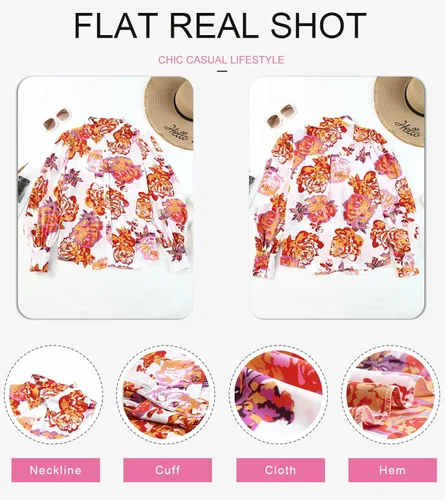 Miniatura 5 de EVALESS Blusas con botones para mujer, blusas de manga larga con estampado de moda 2023