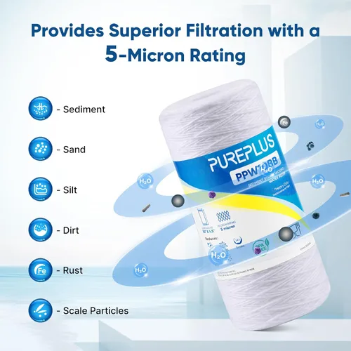 Miniatura 3 de PUREPLUS Filtro de sedimentos para heridas de cuerda para toda la casa de 5 micrones, 10 x 4.5 para agua de pozo, cartucho de repuesto para 84637