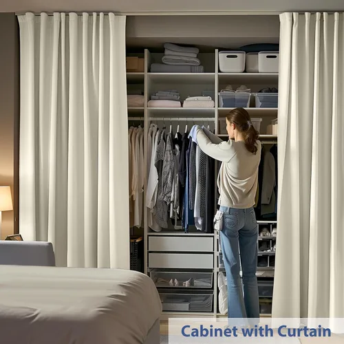 Miniatura 3 de Divisor de habitación con rieles para cortinas montadas en el techo, juego extra ancho de cortinas opacas con rieles flexibles para dormitorio