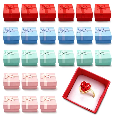 Miniatura 10 de Juego de 24 cajas de regalo para anillos negros, cajas de regalo de joyería de diseño elegante, caja pequeña para aretes para regalo con nudo