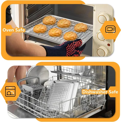 Miniatura 7 de TeamFar - Juego de bandeja para mini horno tostador con estante, 9 x 7 x 1 pulgada de acero inoxidable con rejilla para hornear, asar y enfriar, sin
