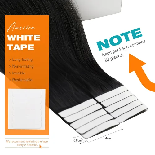 Miniatura 3 de Sunny Hair - Extensiones adhesivas de cabello humano, 24 pulgadas, cinta invisible, color negro azabache, para mujeres, 1.76 onzas, 20