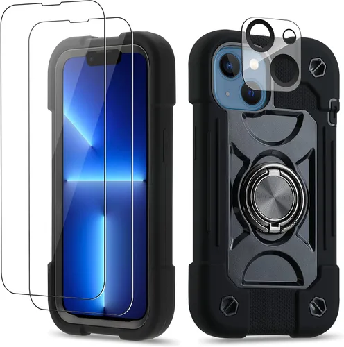 Miniatura 99 de Funda para iPhone 11 de 6.1 pulgadas con soporte de anillo, con 2 protectores de pantalla de vidrio, resistente a los golpes, resistente a