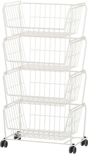 Miniatura 9 de PUSDON Cestas de almacenamiento de metal apilables de 4 niveles, estante antióxido para frutas y verduras, estante de doble uso para cocina, hogar