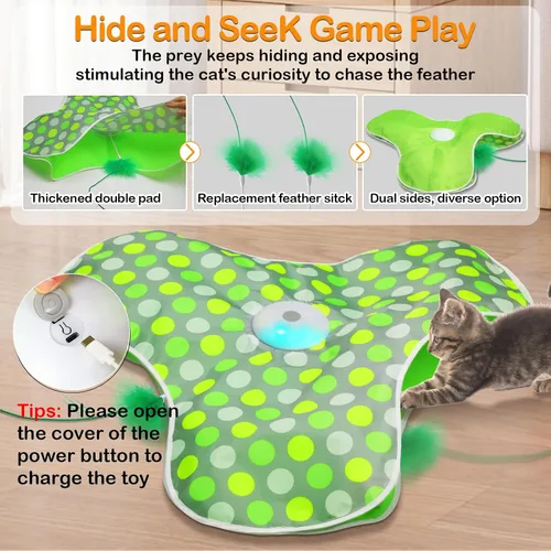 Miniatura 8 de umosis Juguetes interactivos para gatos recargables, moviendo plumas ocultas, chirriante de ratón real, juguete activado por tacto, juguetes