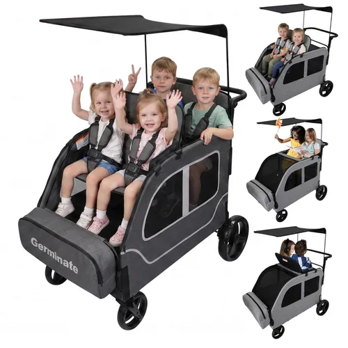 Cochecito de 4 plazas, vagón cuádruple grande para niños de 2, 3, 4, bebé, viaje, todo terreno, empuje, triple, doble, doble cara a lado, con
