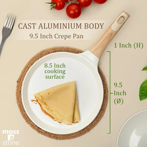 Miniatura 2 de Moss & Stone - Sartén antiadherente de 9.5 pulgadas para crepas con esparcidor – Dosa Tawa de cerámica, sartén plana para roti, panqueques, Estufa