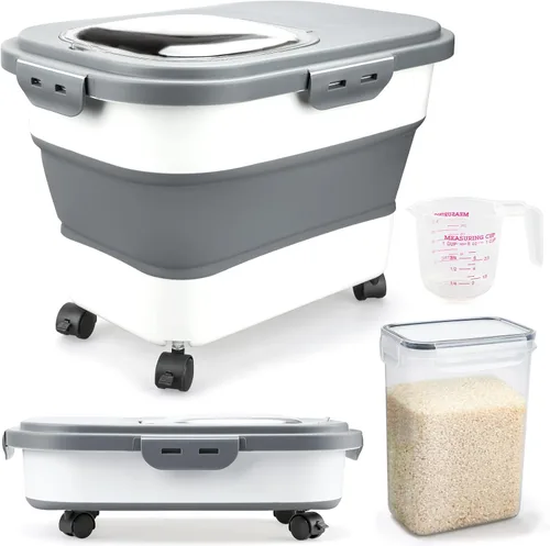 Miniatura 8 de Komzon Contenedores de almacenamiento de arroz, dispensador plegable de 20 a 30 libras de almacenamiento de alimentos con rueda rodante y tapa