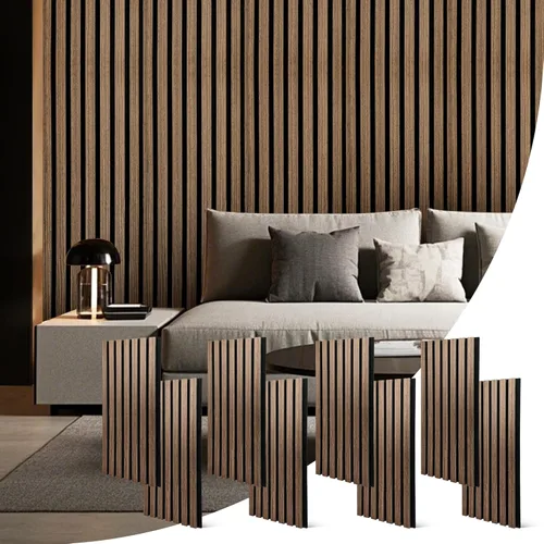 Paneles acústicos de pared con listones de madera, 8 paneles de amortiguación de sonido de 23.62 x 11.22 pulgadas con acabado de madera natural,