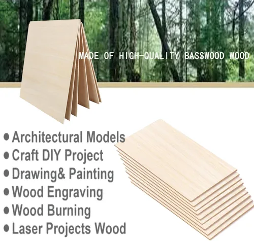 Miniatura 2 de Paquete de 18 hojas de madera de tilo seleccionadas para manualidades, hojas de madera contrachapada de 0.059 in de grosor de 5 x 7 x 1/16 pulgadas