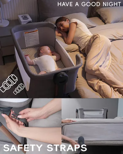 Miniatura 7 de Cuna para bebé - Cuna para dormir al lado de la cama, Cunas al lado de la cama 3-en-1 para bebé, Cuna con movimiento, con colchón cómodo, ruedas