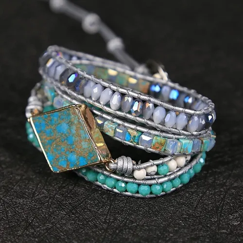 Miniatura 89 de ZOSOJONA - Pulseras bohemias hechas a mano de piedra natural, que dan vuelta, con cuentas de cristal de turquesa