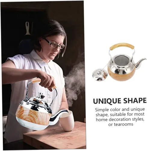 Miniatura 9 de GANAZONO Tetera de acero inoxidable con capacidad para tetera con mango ergonómico, diseño para sala de té, elegante accesorio de cocina funcional
