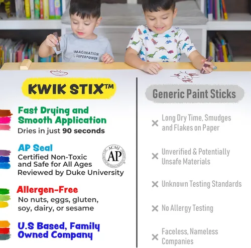 Miniatura 2 de Barras de pintura de témpera sólida Kwik Stix, 24 colores, barras de pintura lavables para niños, no tóxicas, de secado rápido, libres de alérgenos