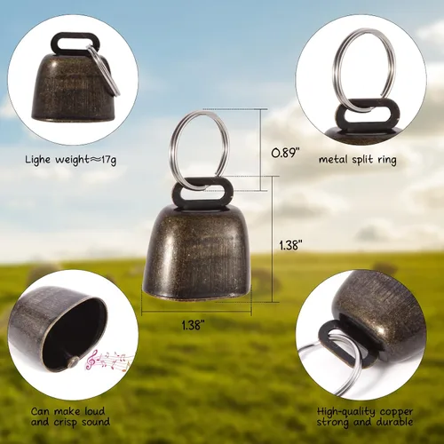 Miniatura 4 de Juego de 4 collares de cabra con campana, collar de nailon ajustable y campanas de cobre para pastoreo, animales de granja, antipérdida