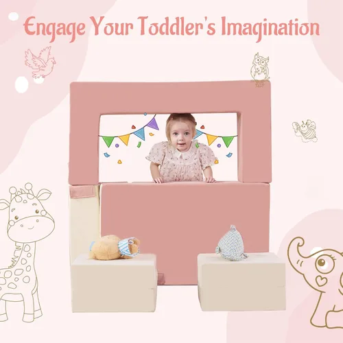 Miniatura 5 de Bloques de escalada de espuma para niños pequeños Sofá modular para niños con 2 otomanas en interiores, juego plegable suave para gatear